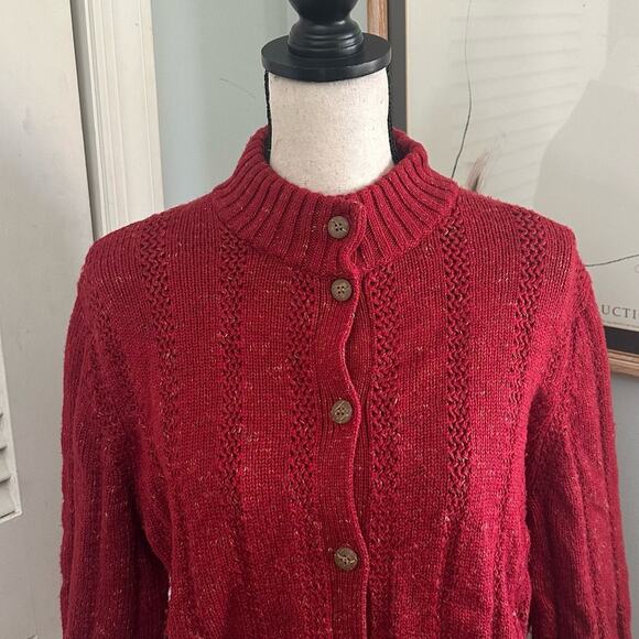 Vintage EASY SPIRIT Sweater Womens Large Red Chunky Knit Cardigan Retro 90s - Picture 3 of 11